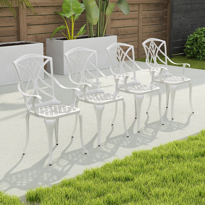 Set of 4 Cast Aluminum Patio Dining Chairs with Armrests and Decorative Patterns by DirectDeals