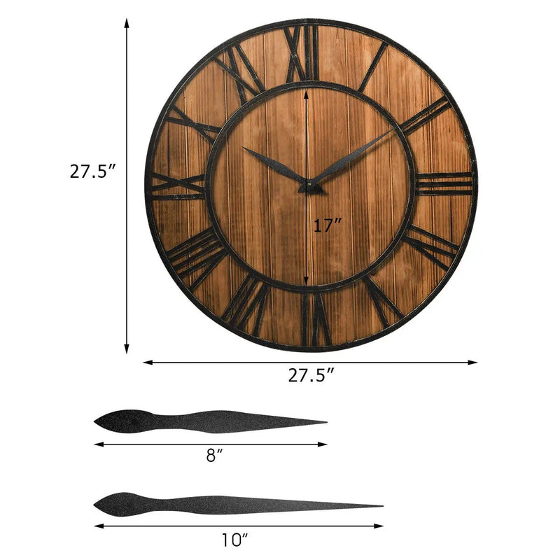 27 Inch Round Wall Clock Decorative Wooden Silent Clock with Battery by DirectDeals