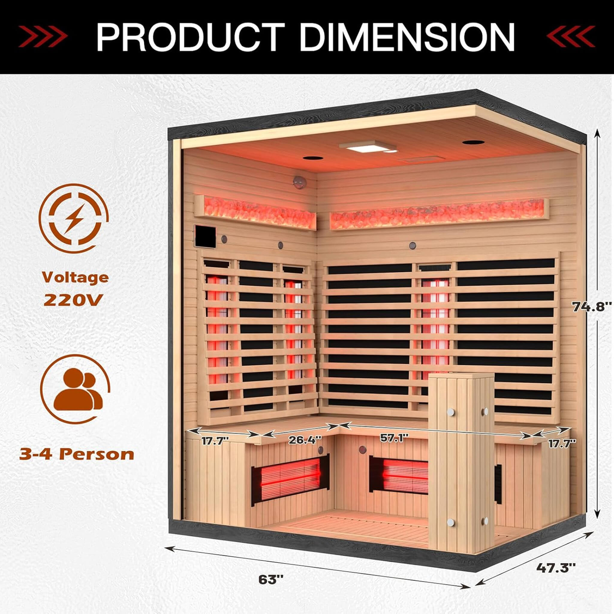 Rövia Ember 4-Person Full-Spectrum Infrared Sauna With Himalayan Salt Panels [Made-To-Order] (SAK80537) by SAKSBY WHOLESALE