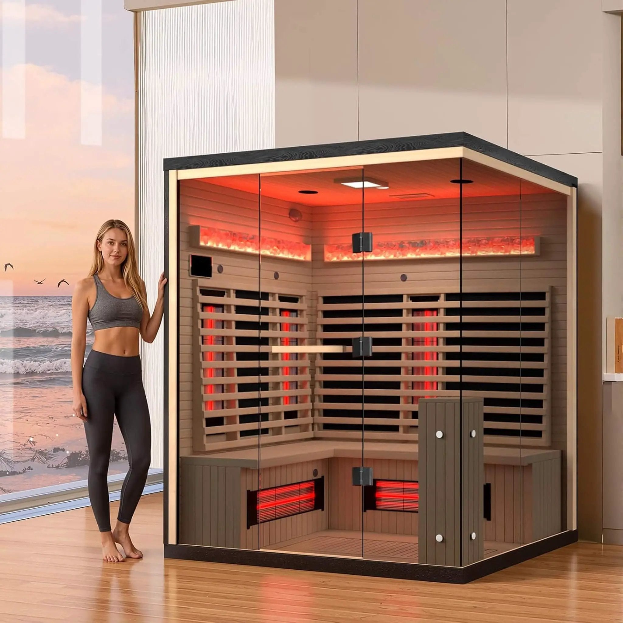 Rövia Ember 4-Person Full-Spectrum Infrared Sauna With Himalayan Salt Panels [Made-To-Order] (SAK80537) by SAKSBY WHOLESALE