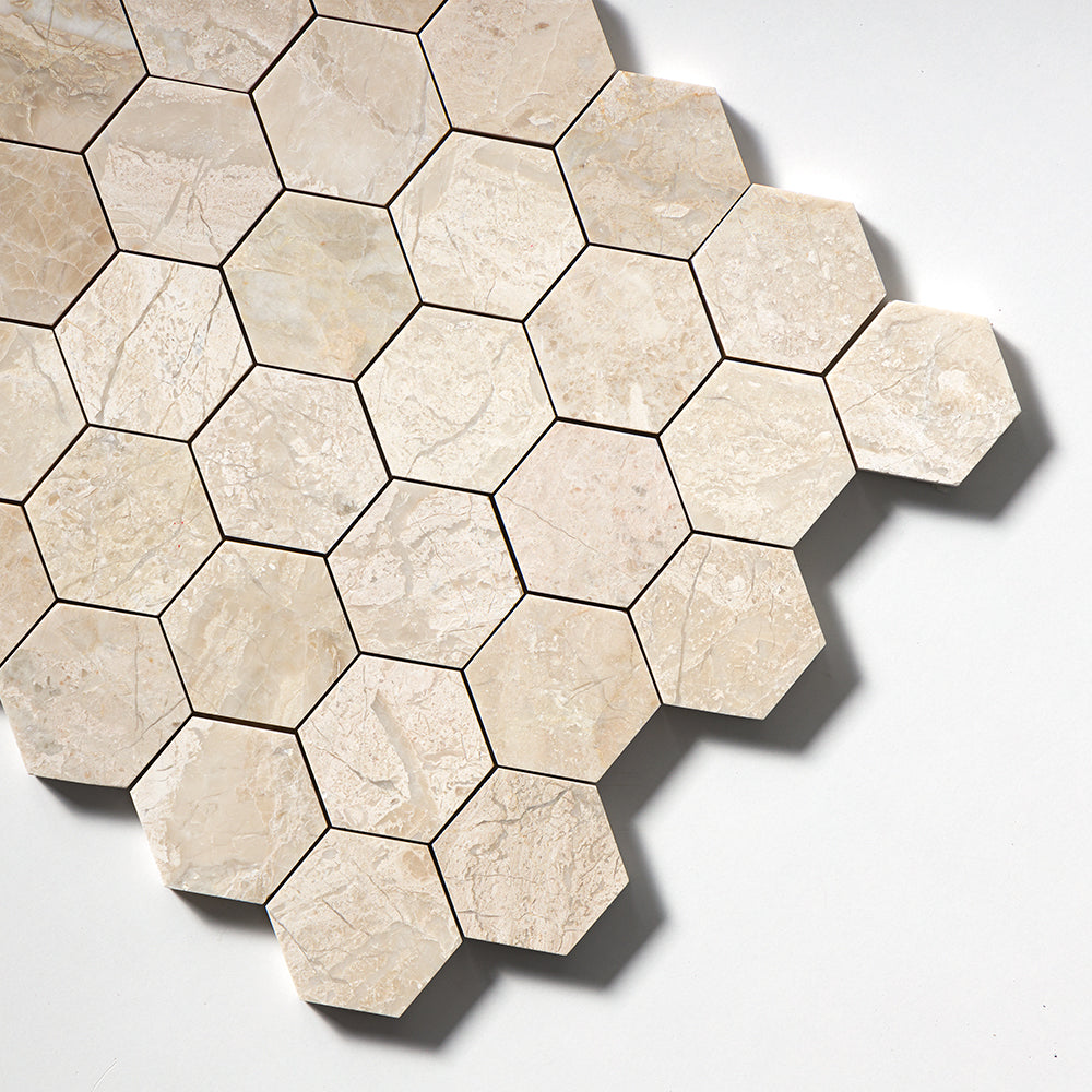 Royal Beige Honed Hexagon Marble Mosaics 10 3/8x12 Marble Honed 12x12 Mosaics — 3