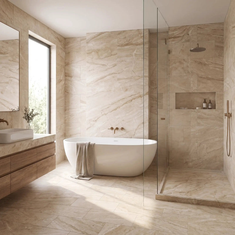 Royal Beige Honed Marble Tiles 12x24 by Stonetiledepot