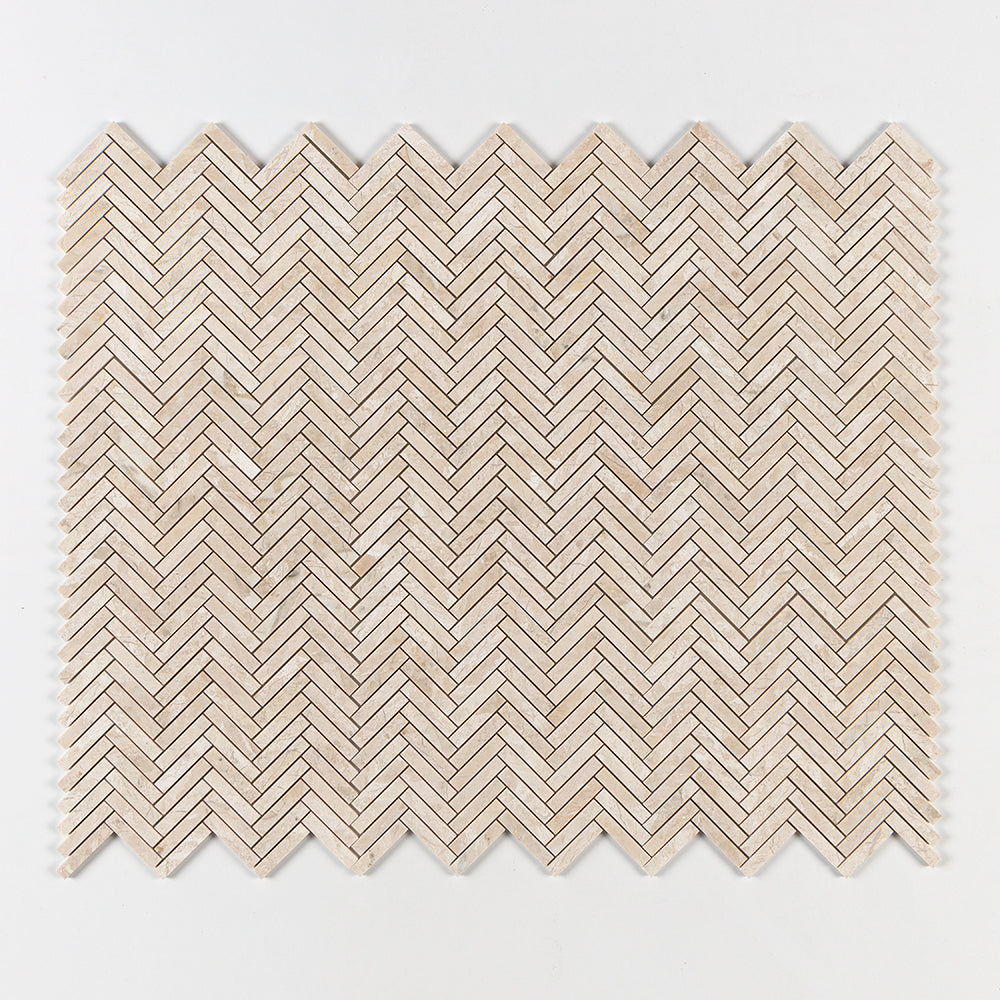 Royal Beige Honed Herringbone 5/8x3 Marble Mosaics 10 7/16x12 13/16 Marble Honed 12x12 Mosaics — 1