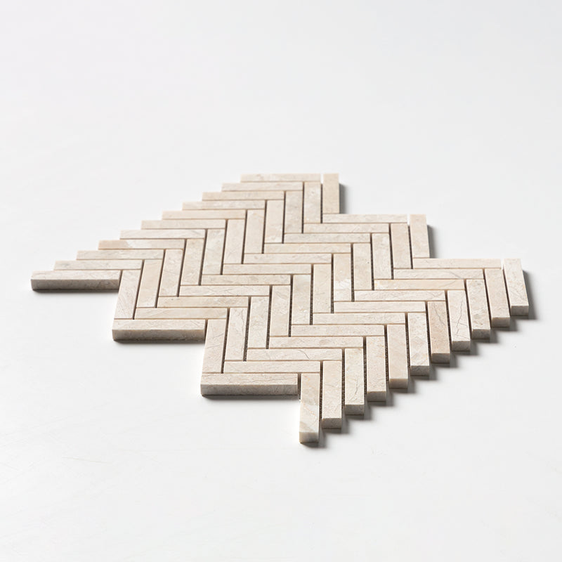 Royal Beige Honed Herringbone 5/8x3 Marble Mosaics 10 7/16x12 13/16 Marble Honed 12x12 Mosaics — 2