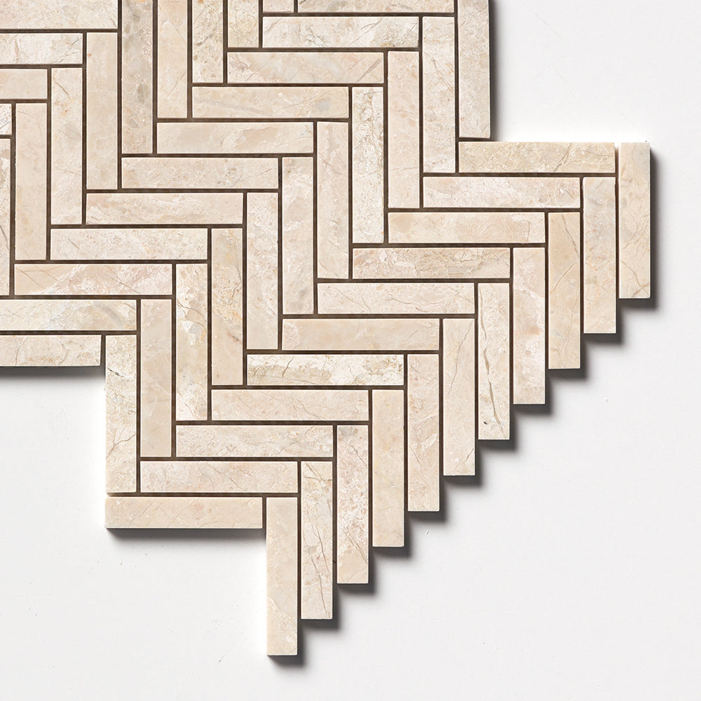 Royal Beige Honed Herringbone 5/8x3 Marble Mosaics 10 7/16x12 13/16 Marble Honed 12x12 Mosaics — 3