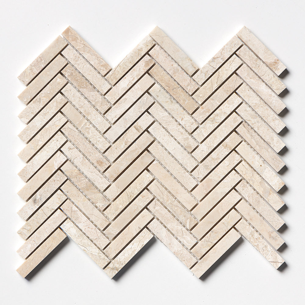 Royal Beige Honed Herringbone 5/8x3 Marble Mosaics 10 7/16x12 13/16 Marble Honed 12x12 Mosaics