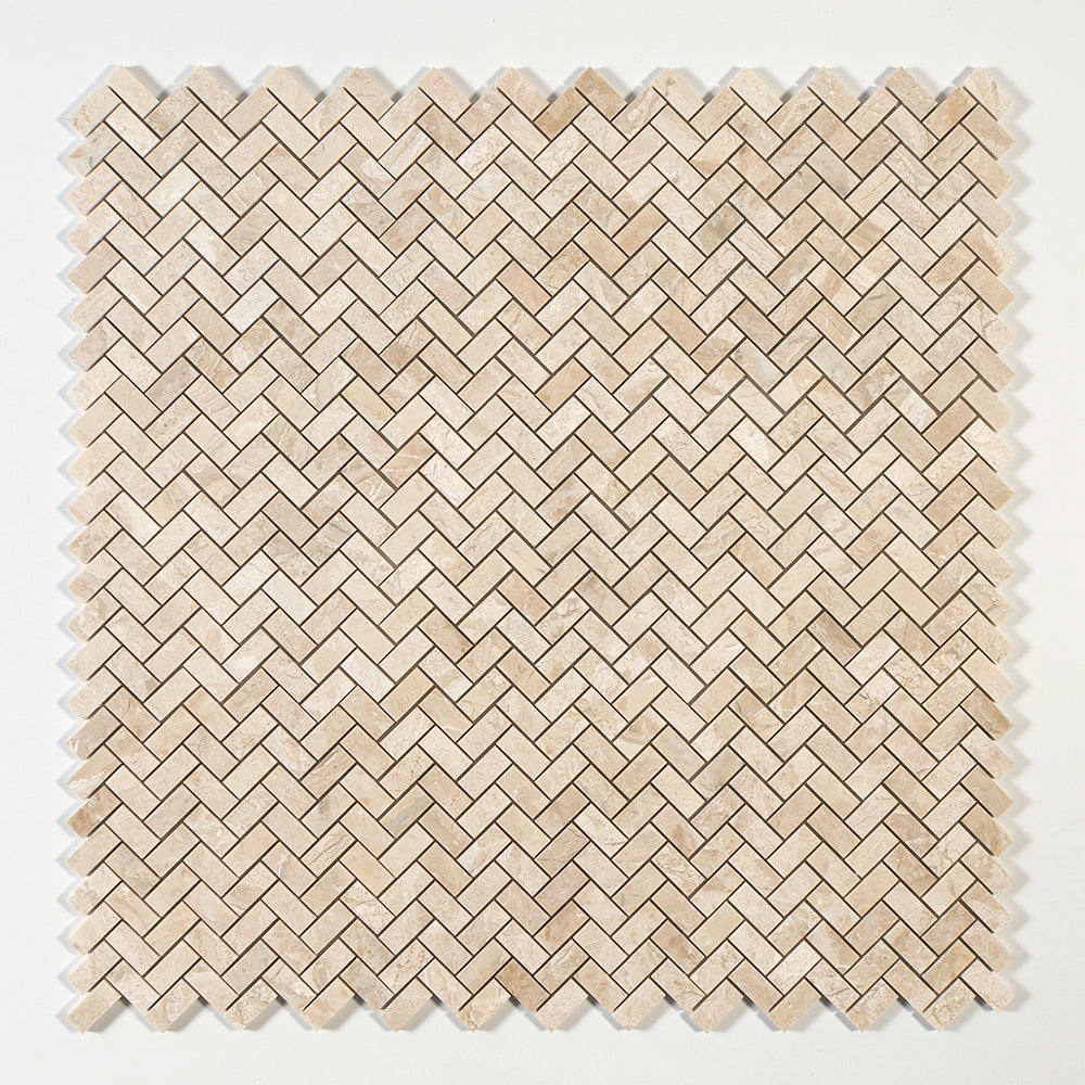 Royal Beige Honed Herringbone 1x2 Marble Mosaics 11x11 Marble Honed 12x12 Mosaics — 1