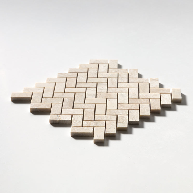 Royal Beige Honed Herringbone 1x2 Marble Mosaics 11x11 Marble Honed 12x12 Mosaics — 2