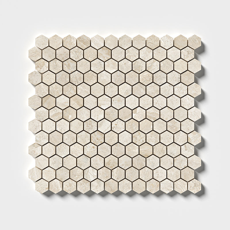 Royal Beige Honed Hexagon 1x1 Marble Mosaics 11 1/2x12 1/4 Marble Honed 12x12 Mosaics