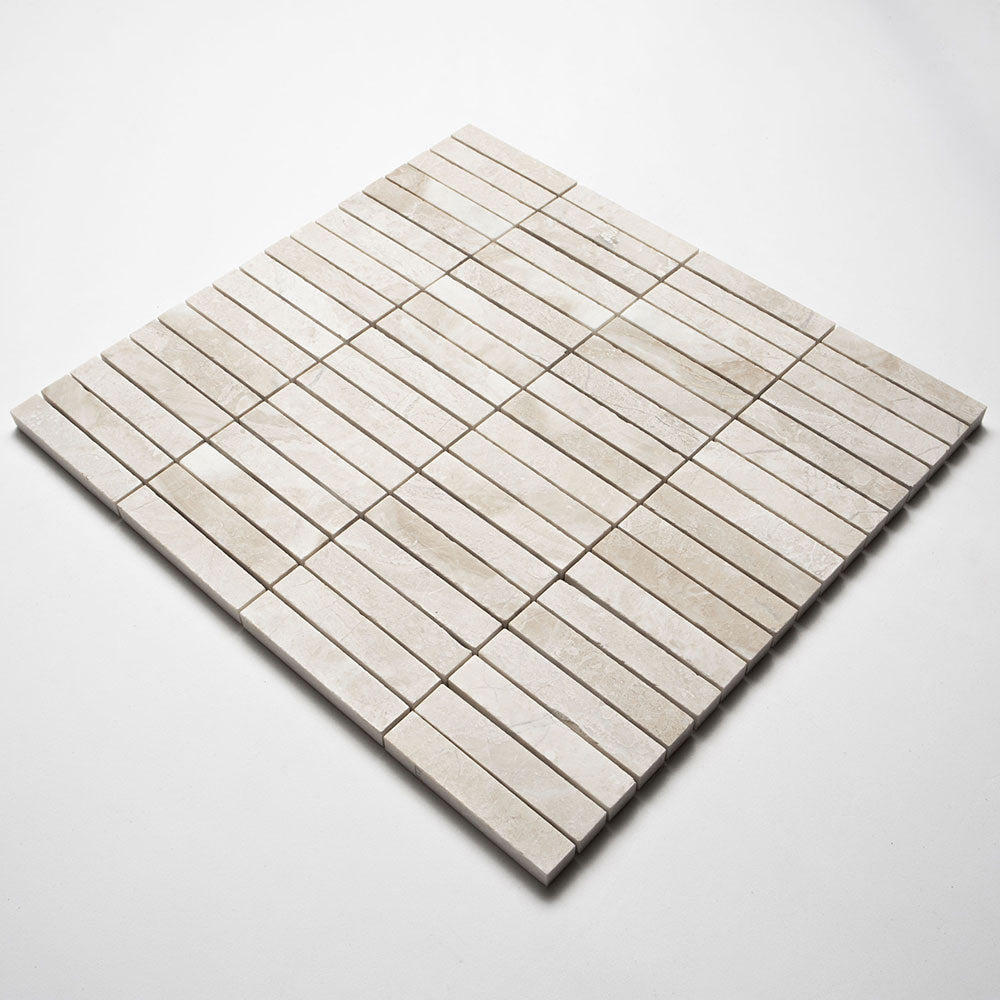 Royal Beige Honed Straight Sticks 5/8x3 Marble Mosaics 11 1/4x12 15/16 Marble 14x14 Mosaics — 2
