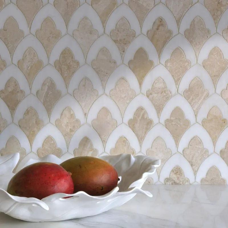 Royal Beige Multi Finish Sophia Marble Mosaics 8 3/4x13 1/2 room scene