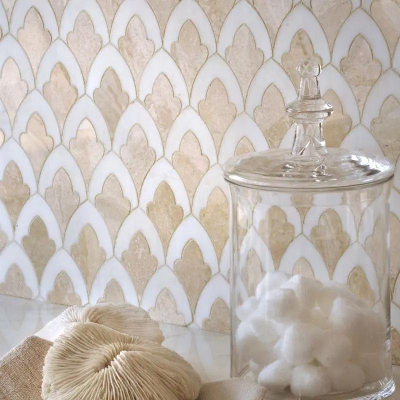 Royal Beige Multi Finish Sophia Marble Mosaics 8 3/4x13 1/2 room scene 2