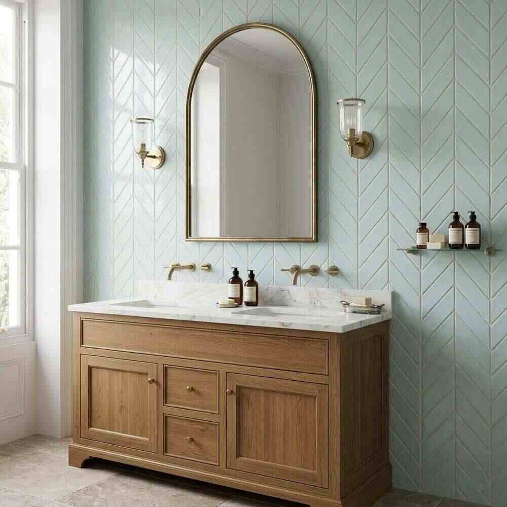 Seafoam Glossy Chevron Ceramic Tiles 2x6 Ceramic Glossy 2x6 Tiles — 2