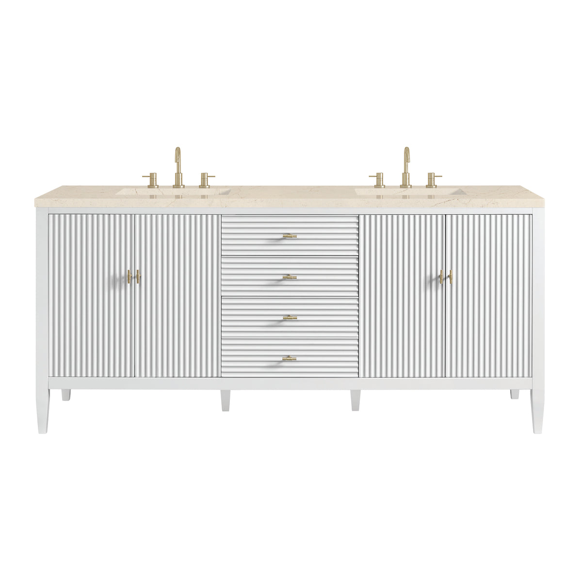 James Martin Myrrin 72" Double Bathroom Vanity, Bright White with Eternal Marfil countertop