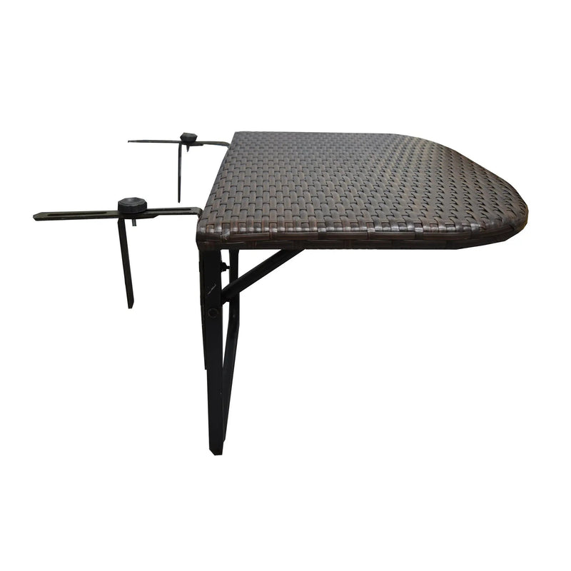 Brown Wicker Foldable Patio Balcony Table with Adjustable Clamps by Sharicks