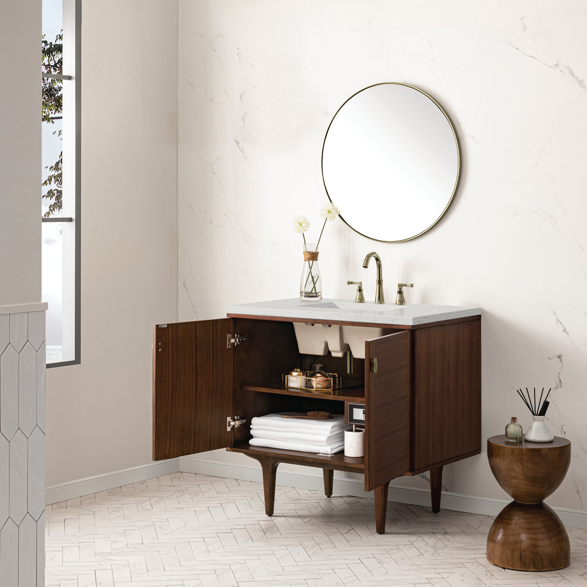 James Martin Amberly 36" Dual Mount Single Bathroom Vanity, Mid-Century Walnut, view 29