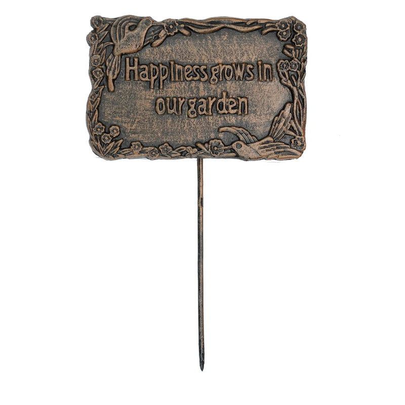 Antique Bronze Metal Garden Marker Happiness Grows In Our Garden by Sharicks