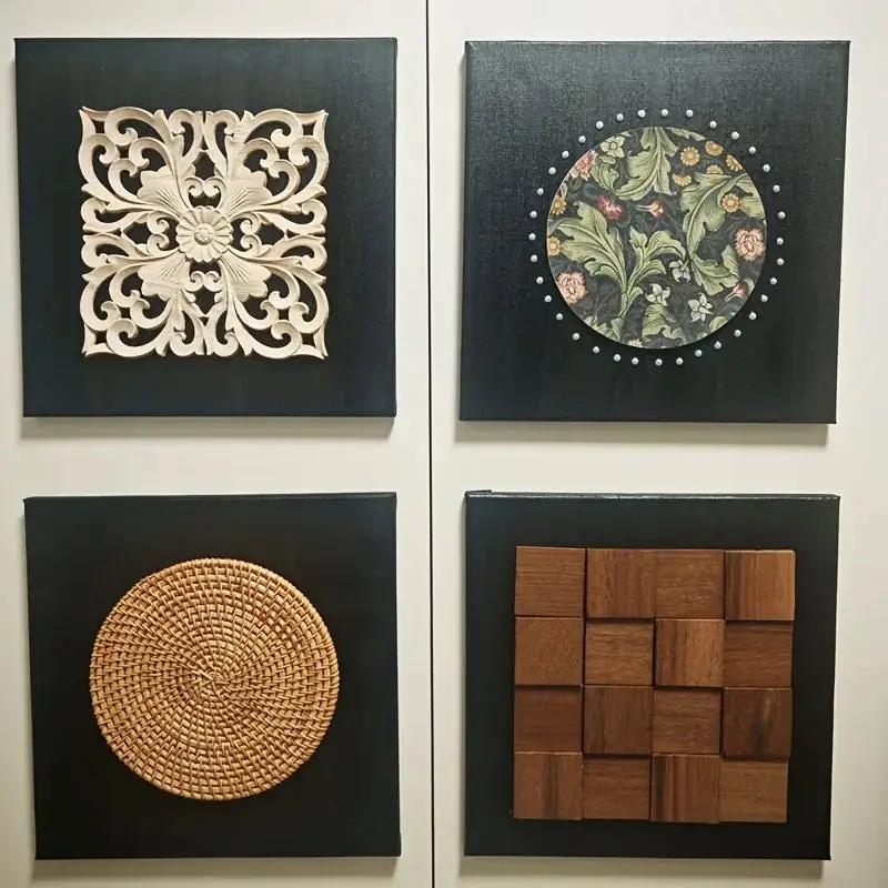 Rubberwood Wall Plaque with Intricate Floral Carvings, Natural Wooden Decor by House Of Avana