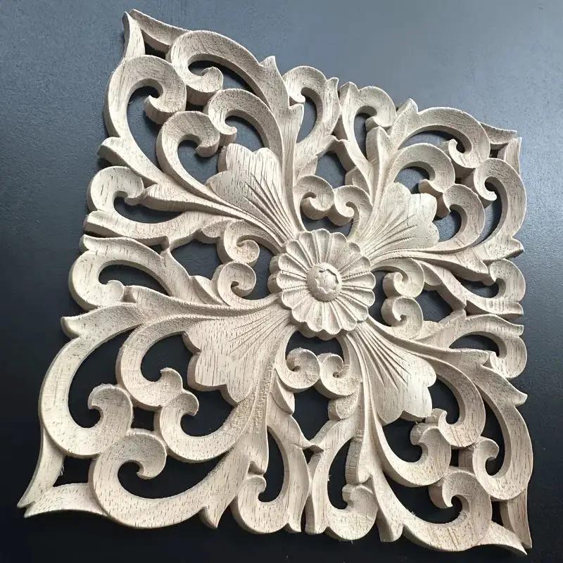 Rubberwood Wall Plaque with Intricate Floral Carvings, Natural Wooden Decor by House Of Avana