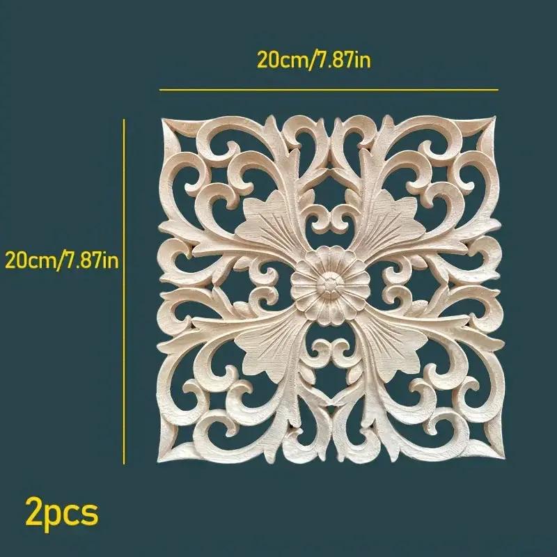 Rubberwood Wall Plaque with Intricate Floral Carvings, Natural Wooden Decor by House Of Avana