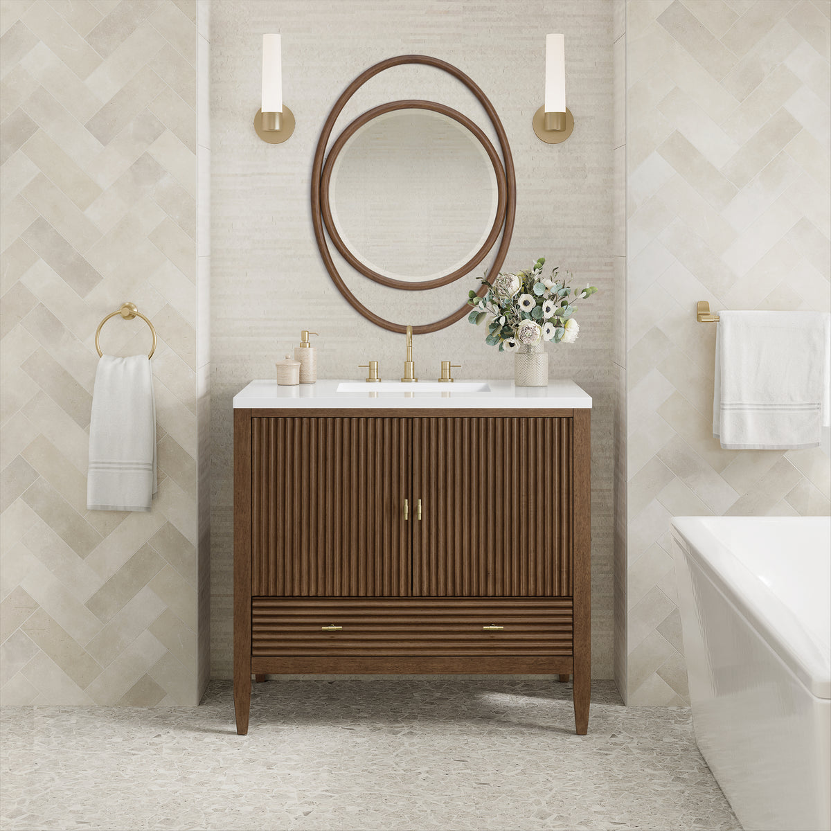 James Martin Myrrin 36" Single Bathroom Vanity, Mid-Century Walnut, view 16
