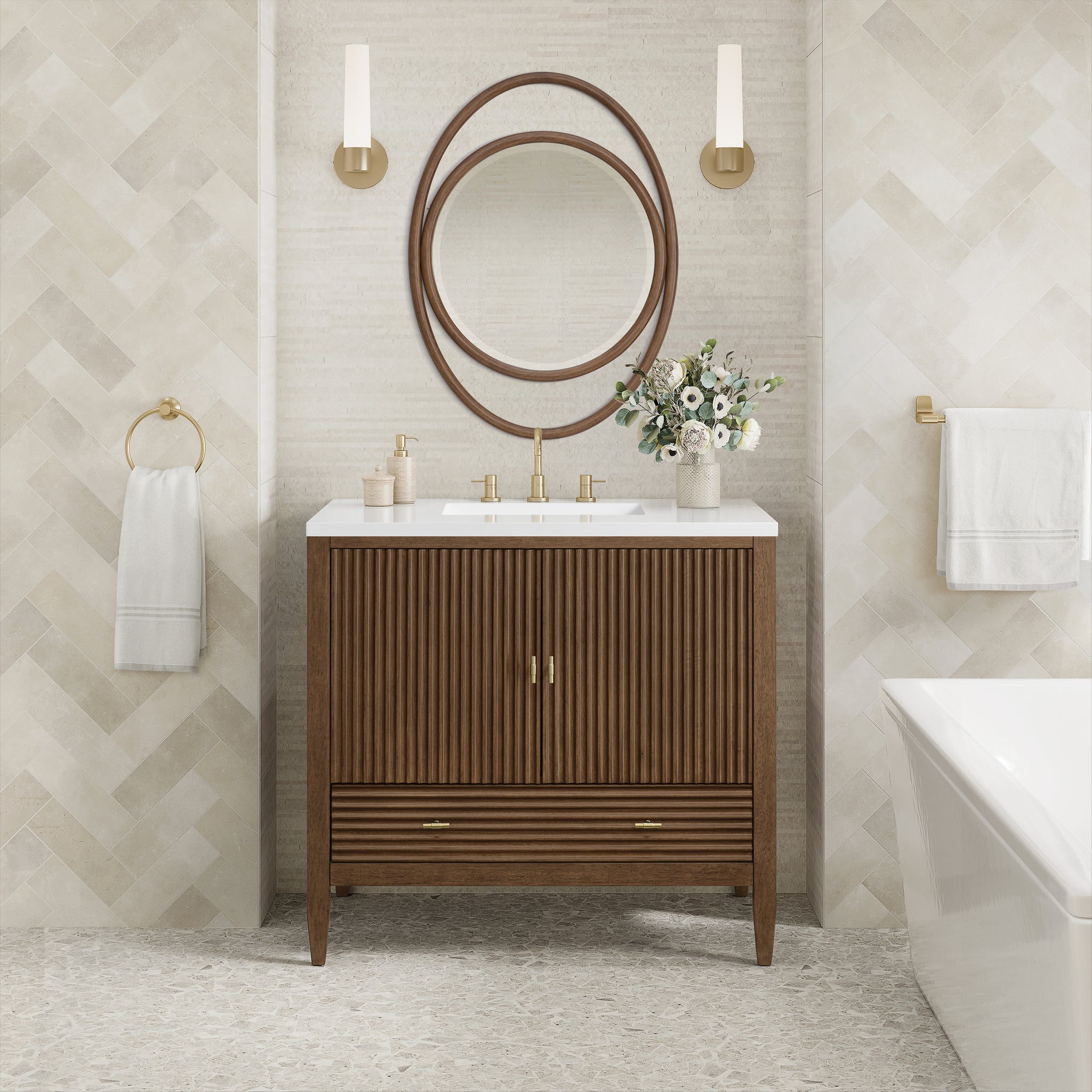 James Martin Myrrin 36" Single Bathroom Vanity, Mid-Century Walnut, view 16