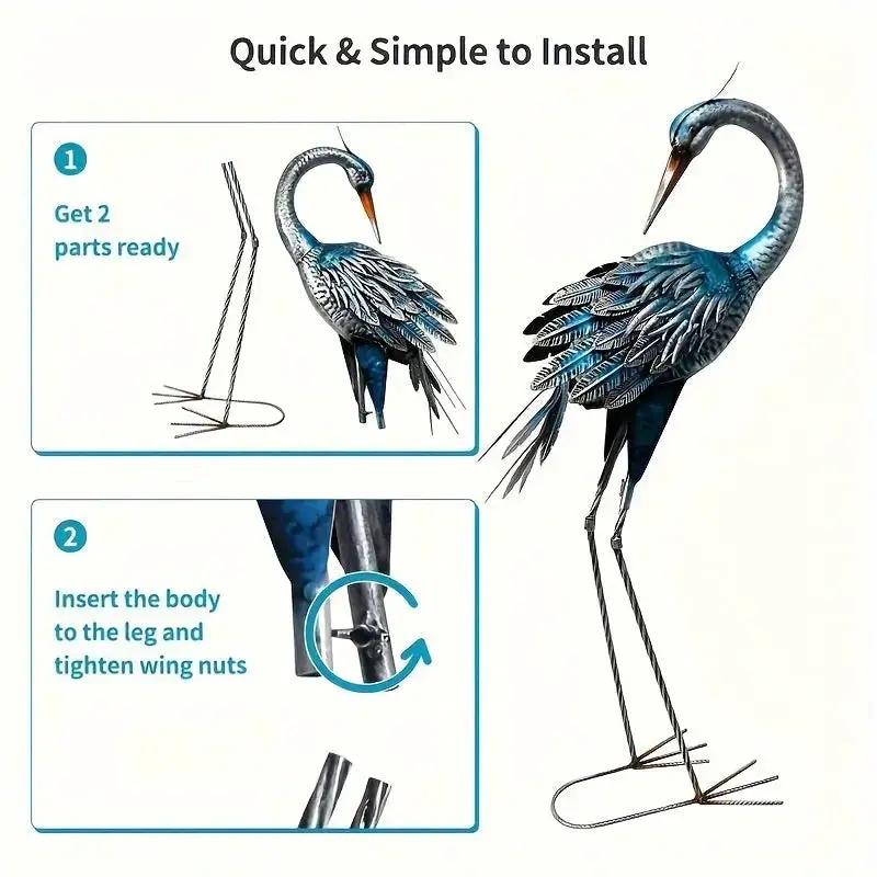 Modern Blue Heron Garden Statue for Outdoor & Patio Decor by House Of Avana