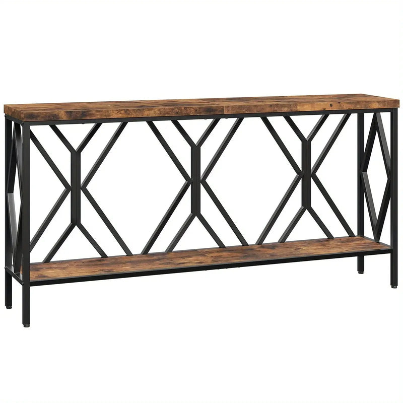 Rustic Brown And Black 70.9'' Extra Long Console Table, Industrial Sofa Table Behind Couch, 2 Tier Narrow Entryway Table with Storage Shelf, for Living Room by House Of Avana