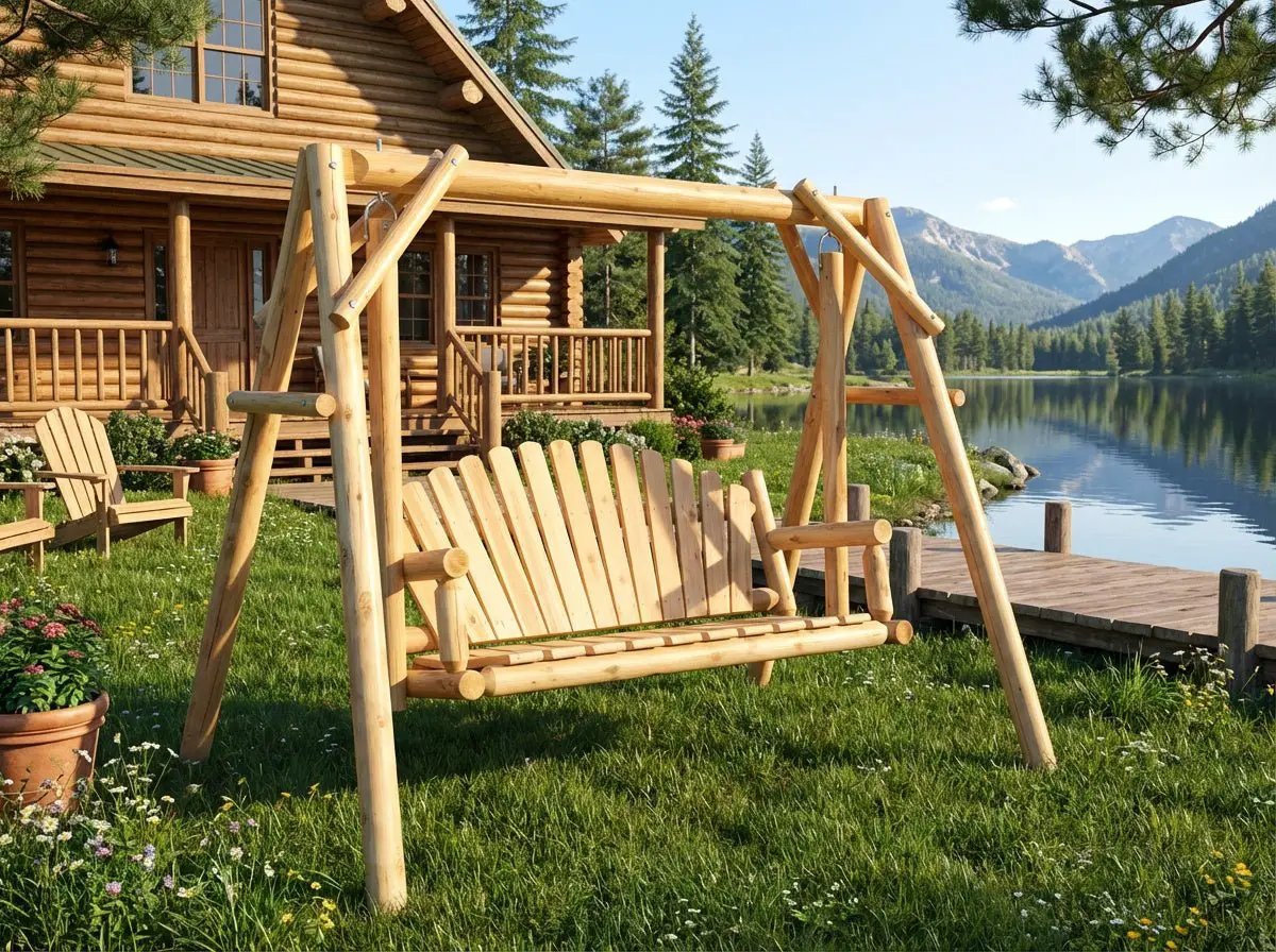 Rustic Log Swing Set by Cedar Creek Rustic Furniture