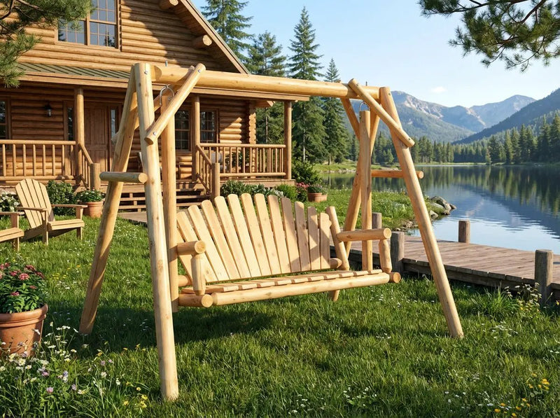 Rustic Log Swing Set by Cedar Creek Rustic Furniture