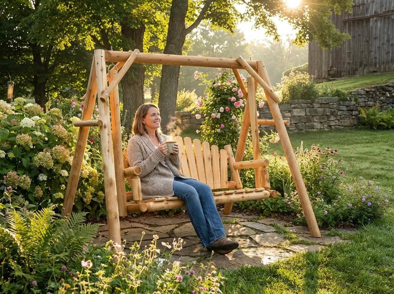 Rustic Log Swing Set by Cedar Creek Rustic Furniture