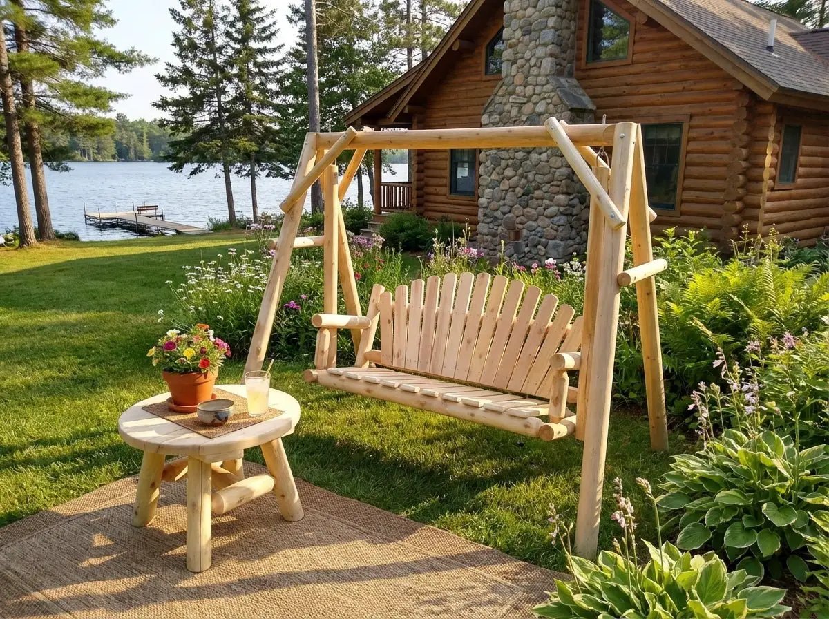 Rustic Log Swing Set by Cedar Creek Rustic Furniture