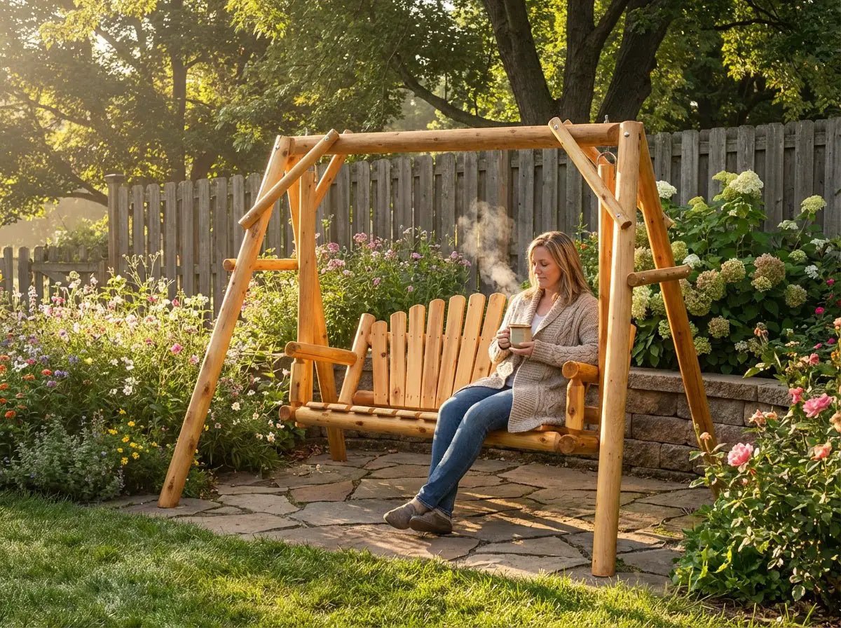 Rustic Log Swing Set by Cedar Creek Rustic Furniture