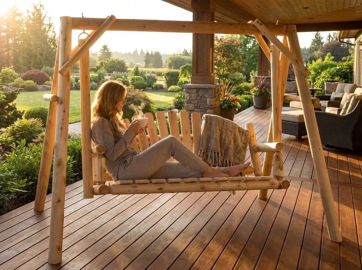 Rustic Log Swing Set by Cedar Creek Rustic Furniture