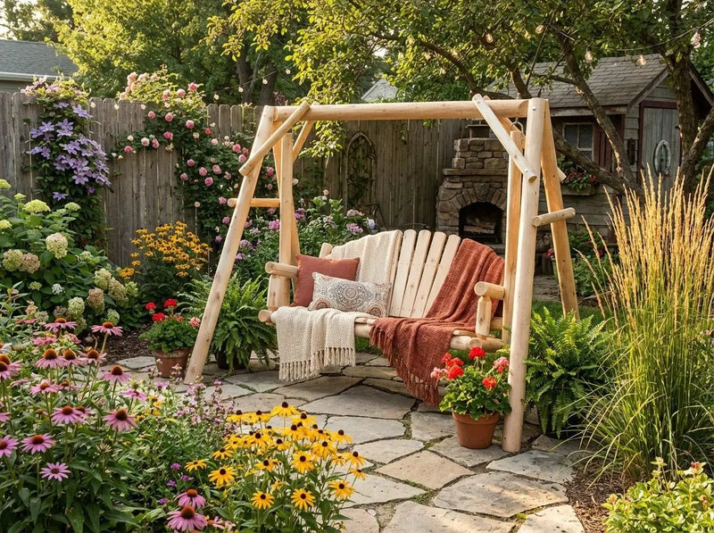 Rustic Log Swing Set by Cedar Creek Rustic Furniture