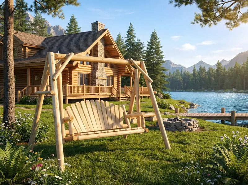 Rustic Log Swing Set by Cedar Creek Rustic Furniture