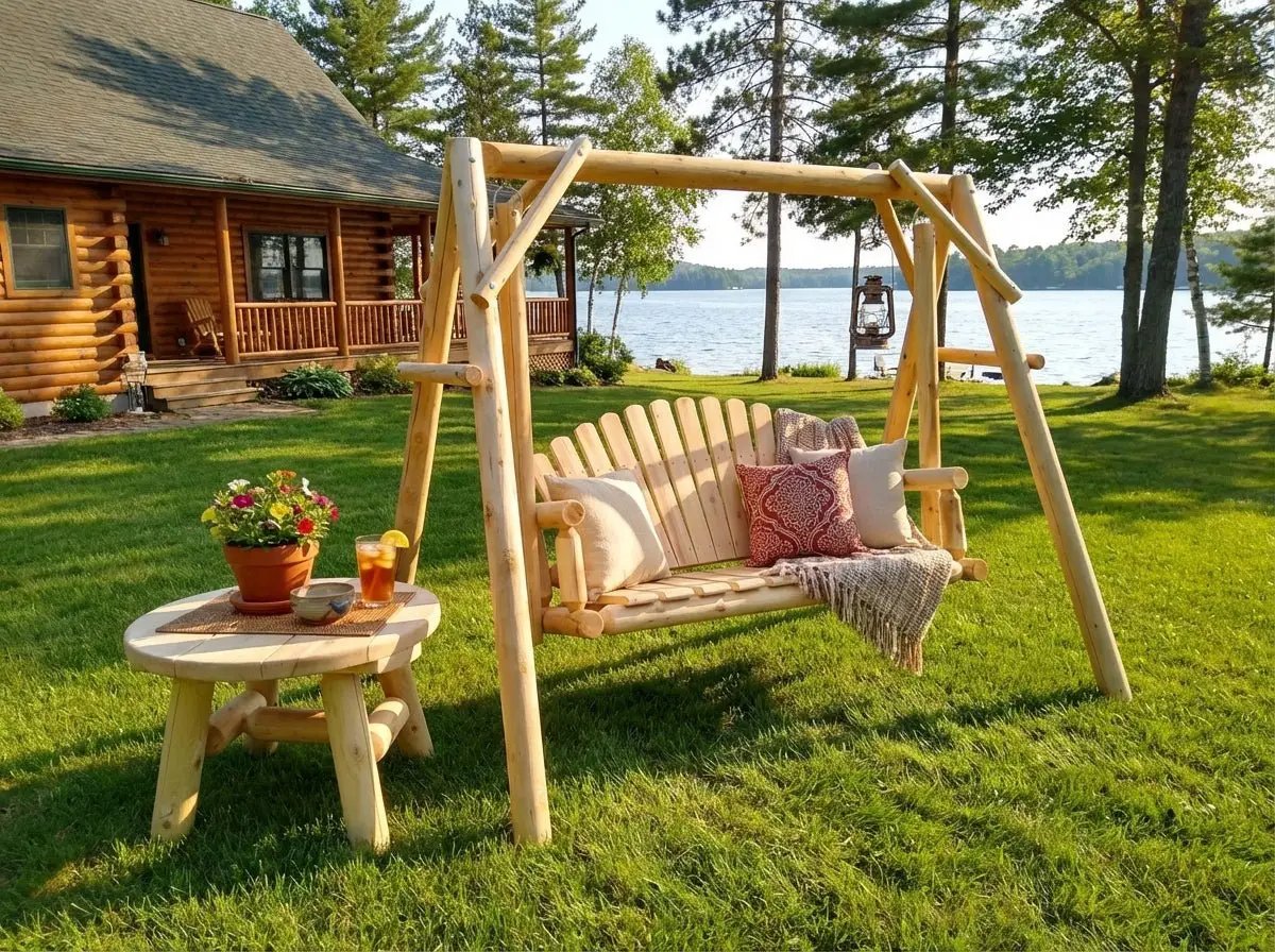 Rustic Log Swing Set by Cedar Creek Rustic Furniture