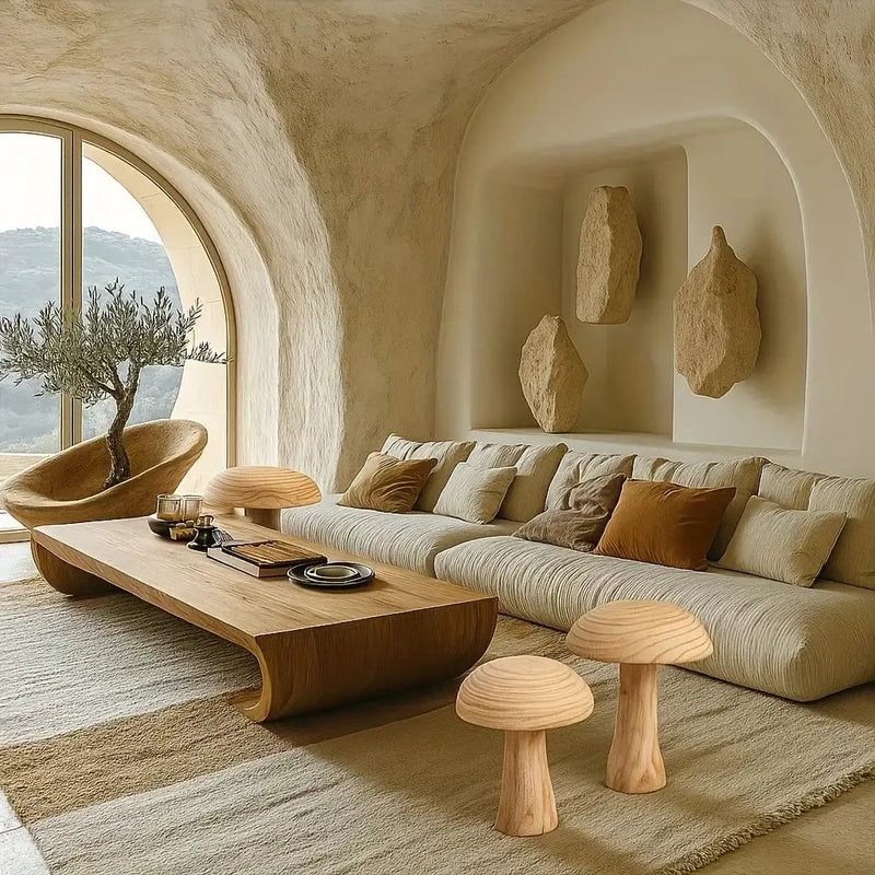 Natural Wooden Mushroom Sculpture for Rustic & Scandinavian Home Decor by House Of Avana