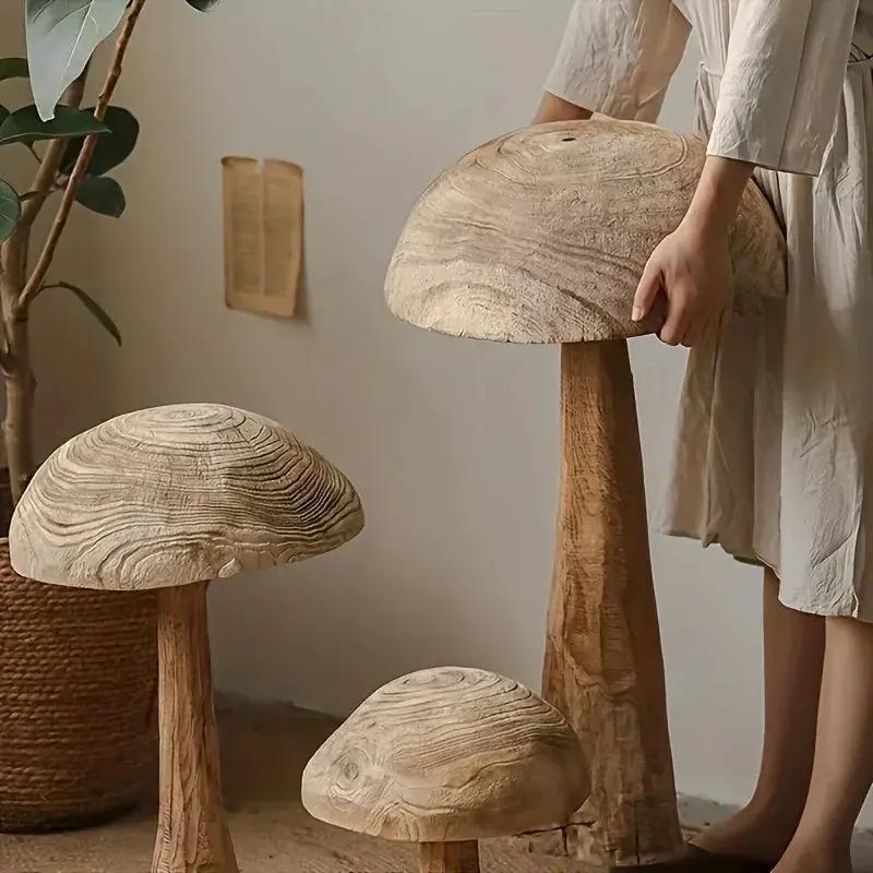 Natural Wooden Mushroom Sculpture for Rustic & Scandinavian Home Decor by House Of Avana