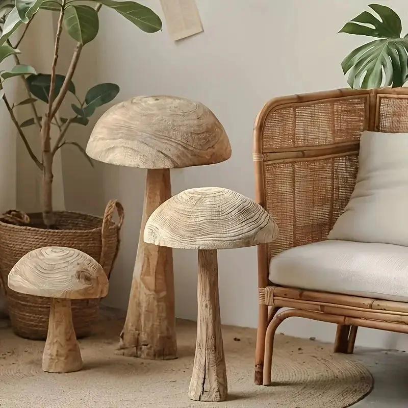Natural Wooden Mushroom Sculpture for Rustic & Scandinavian Home Decor by House Of Avana