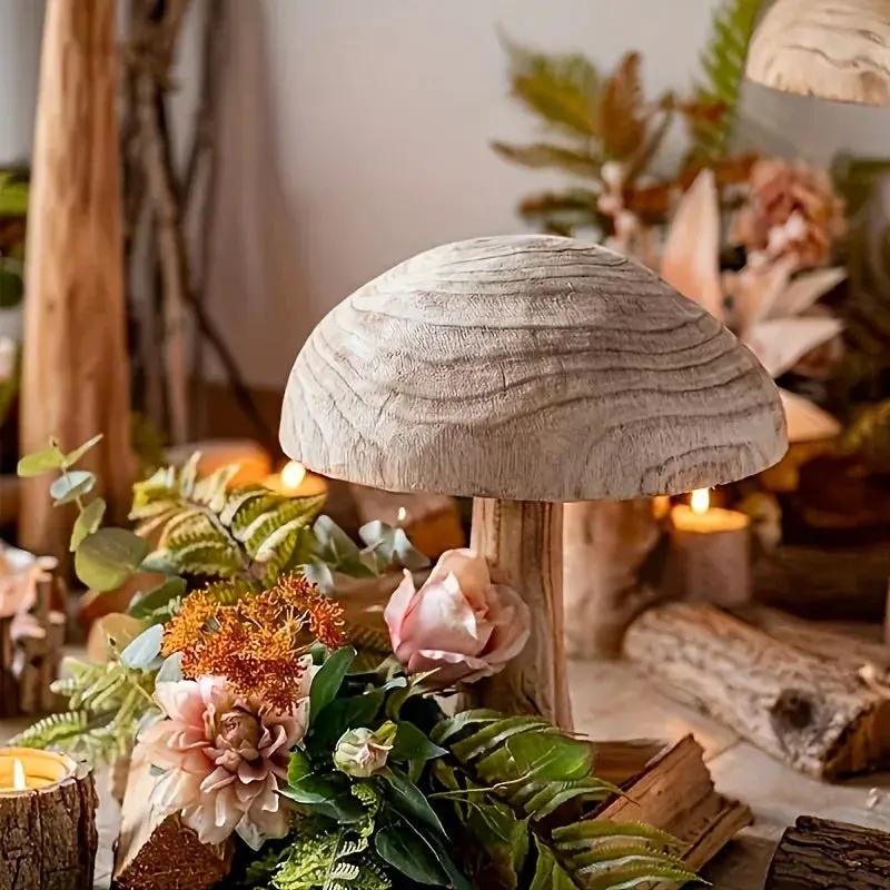 Natural Wooden Mushroom Sculpture for Rustic & Scandinavian Home Decor by House Of Avana