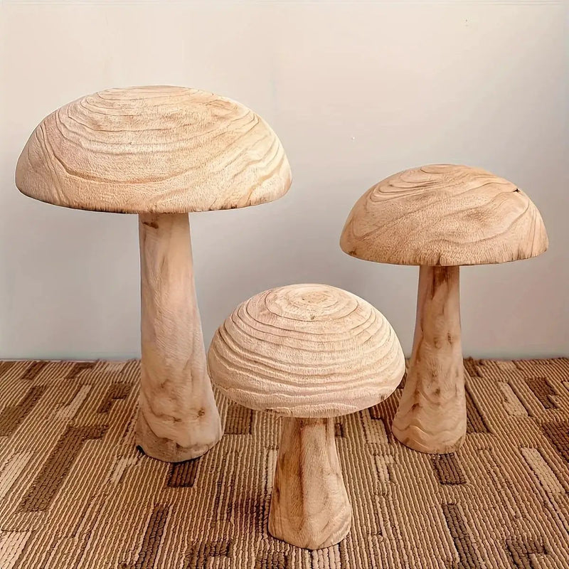 Natural Wooden Mushroom Sculpture for Rustic & Scandinavian Home Decor by House Of Avana