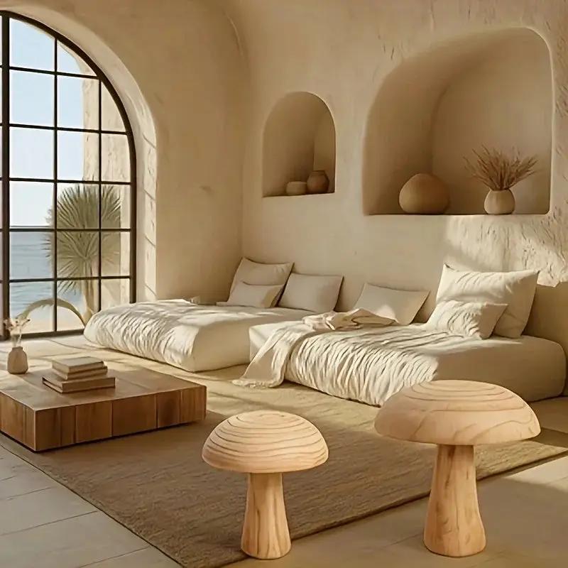 Natural Wooden Mushroom Sculpture for Rustic & Scandinavian Home Decor by House Of Avana