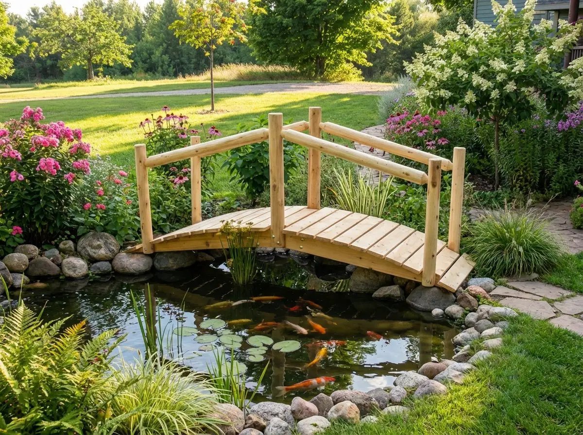 Rustic Wooden Garden Bridge by Cedar Creek Rustic Furniture