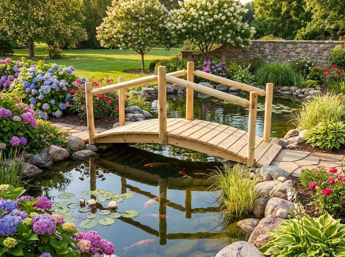 Rustic Wooden Garden Bridge by Cedar Creek Rustic Furniture