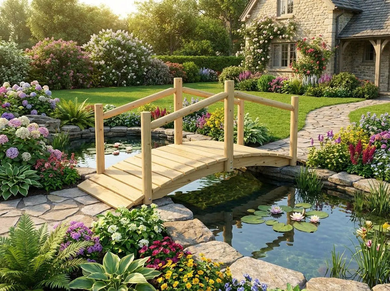 Rustic Wooden Garden Bridge by Cedar Creek Rustic Furniture