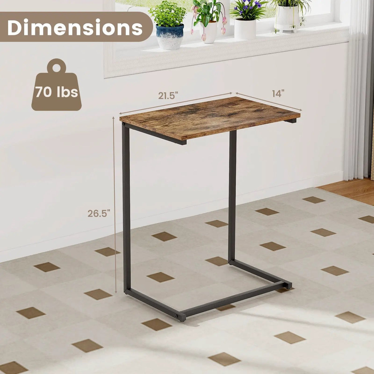 C-shaped Industrial End Table with Metal Frame by DirectDeals