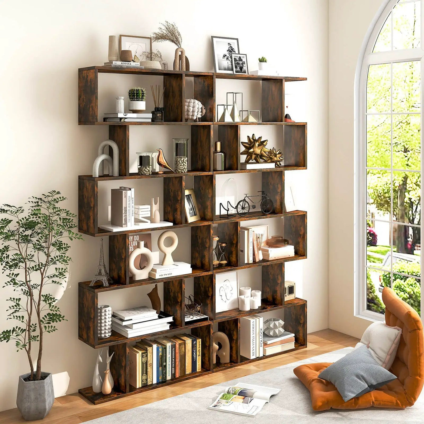 6 Tier S-Shaped Bookshelf Storage Display Bookcase Decor Z-Shelf by DirectDeals