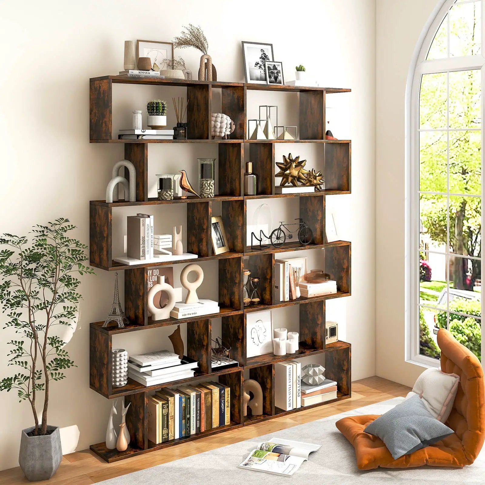 6 Tier S-Shaped Bookshelf Storage Display Bookcase Decor Z-Shelf by DirectDeals