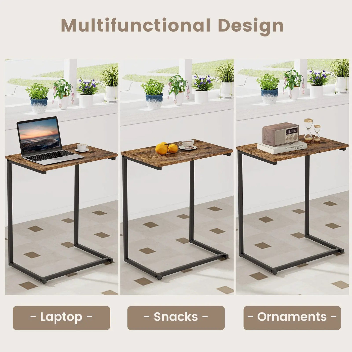 C-shaped Industrial End Table with Metal Frame by DirectDeals
